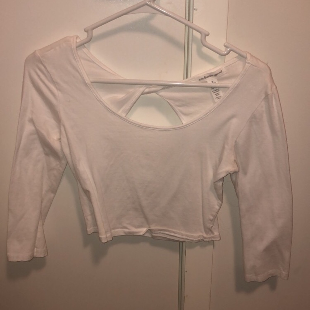 Blue Long Sleeve Crop Top - Keyhole Back